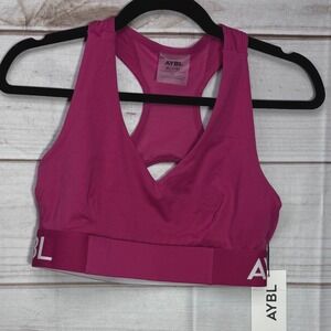 AYBL Women Pink V-Neck Racerback Cutout Sports Bra Size Large NWT